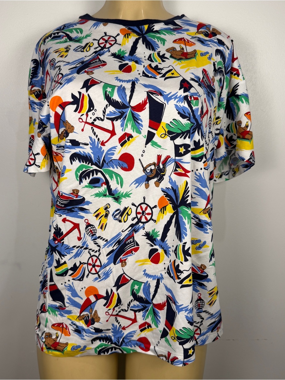 New Polo Ralph Lauren Bear T-Shirt Sz M Men Nautical Beach Boat All Over Print